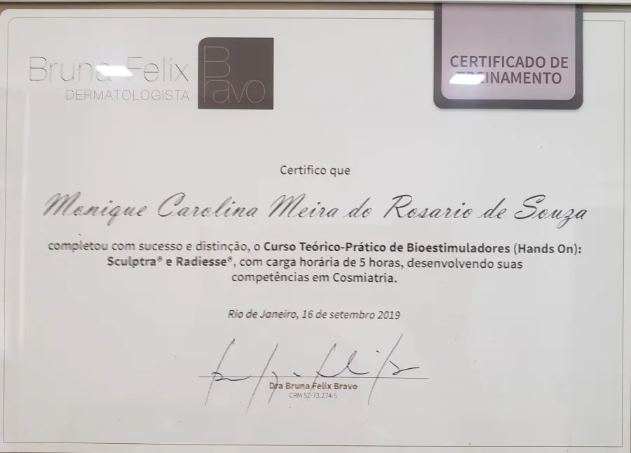 Certificado de capacitação em aplicação de bioestimuladores